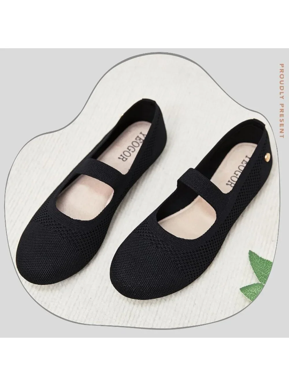 Women's Knit Black Micro Fiber Comfortable Round Toe Flats Slip on Casual Shoes